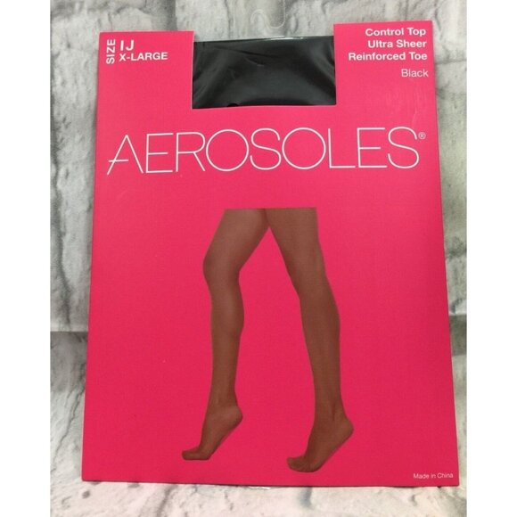 Aerosoles Ultra Sheer Control Top Tights Reinforced Toe Black Size IJ X-Large - Picture 1 of 6